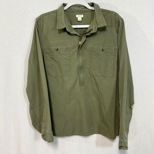 J Crew Olive Green Cargo 1/2 Zip Front Tunic Shirt Women's Size Large